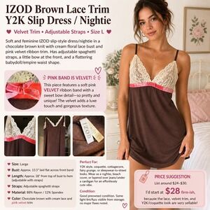 IZOD Womens Brown Lace Trim Camisole Top Y2K Coquette Velvet Ribbon Small